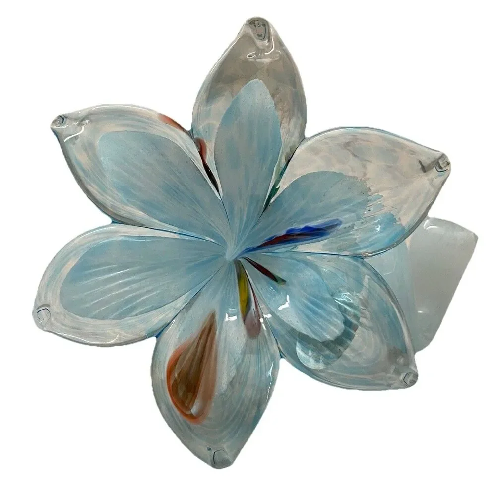 Murano Glass Hand Blown Blue Flower Twisted Stem 4” Italy Art Lily Floral